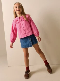 Next Bande rose - Chemisier à manches longues avec col brodé cerise (3-16ans) Discount