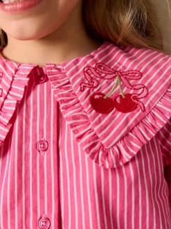 Next Bande rose - Chemisier à manches longues avec col brodé cerise (3-16ans) Discount