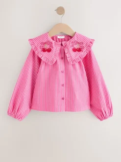 Next Bande rose - Chemisier à manches longues avec col brodé cerise (3-16ans) Discount