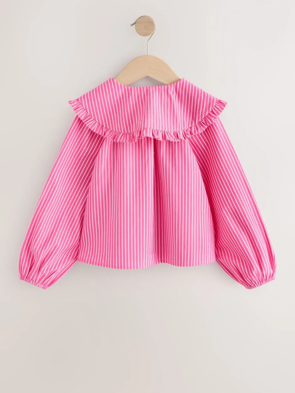 Next Bande rose - Chemisier à manches longues avec col brodé cerise (3-16ans) Discount