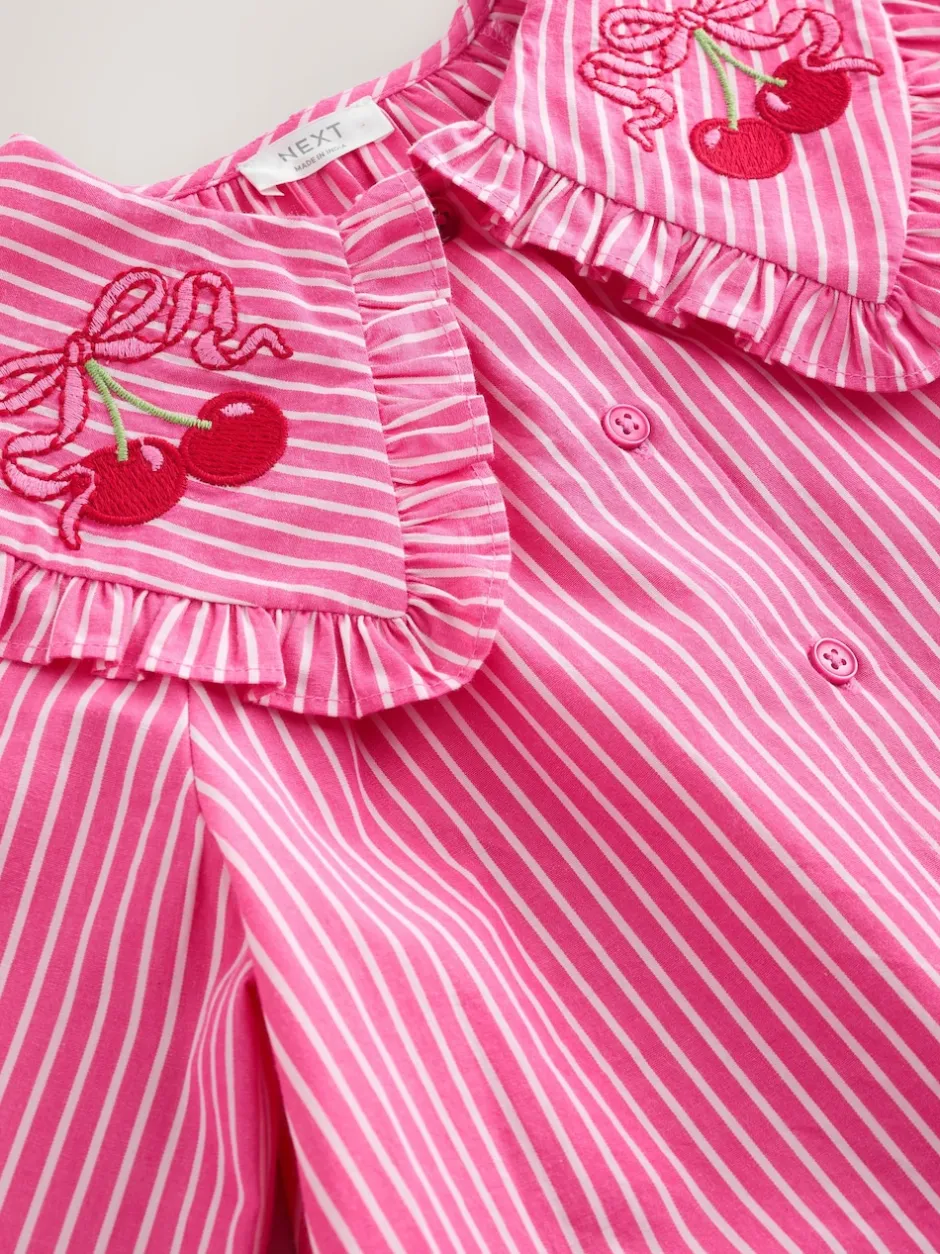 Next Bande rose - Chemisier à manches longues avec col brodé cerise (3-16ans) Discount