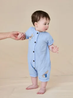 Jojo Maman Bébé Barboteuse Peter Rabbit™ en étamine boutonnée sur le devant 100% coton Sale