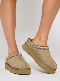 Loungeable beige - Mules tressées Platform en peau de mouton véritable Best