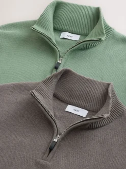 Next Beige Sable foncé/Vert sauge - Lot de 2 pulls N. Premium 100% coton Coupe classique Premium Quarter Zip Hot