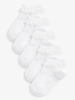 Next Blanc - 5 Chaussettes de baskets à Volant en coton Lot Outlet