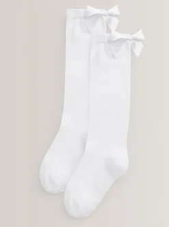 Next Blanc - 2 Chaussettes genoux riches Nœud en coton Lot New