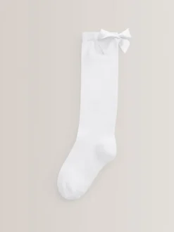 Next Blanc - 2 Chaussettes genoux riches Nœud en coton Lot New