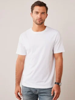 Next - Ajustement régulier - T-shirt Essential Col rond en coton Blanc Discount