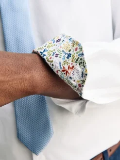 Next Blanc - Ajustement régulier - Chemise habillée texturée à manches longues avec bordure Clearance