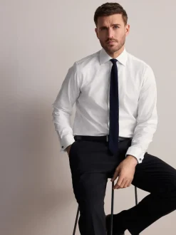 Next Blanc - Ajustement régulier - Chemise élégante Signature 100% coton texturée Best