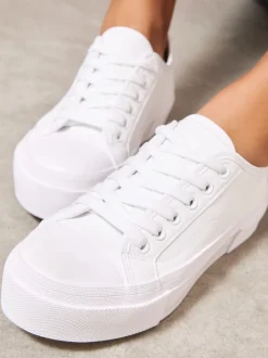 Friends Like These Blanc - Baskets basses décontractées en toile Flatform à lacets Discount