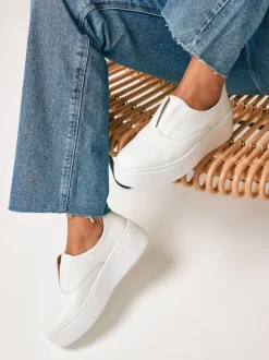 Next Blanc - Baskets Signature en cuir à plateforme compensée épaisse