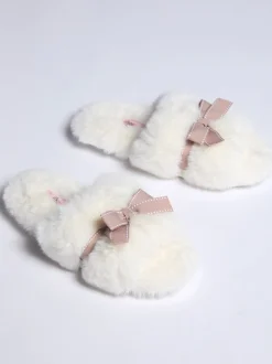 Boux Avenue Blanc - Chaussons curseurs en peluche avec nœud Clearance