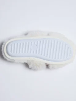 Boux Avenue Blanc - Chaussons curseurs en peluche avec nœud Clearance