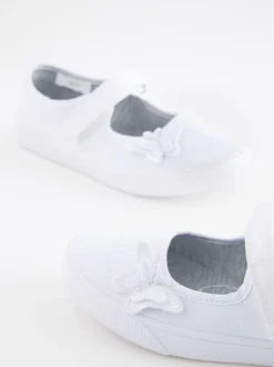 Next Blanc - Butterfly Embroidered School Plimsoll Chaussures Best