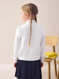 Next - Cardigan d'école à épaules volantées en coton riche (3-16ans) Blanc Best