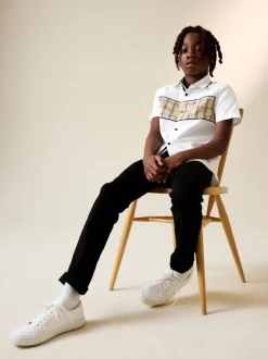 Next Blanc À carreaux épissée - Chemise à manches courtes (3-16ans)