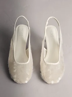 Next Blanc - Chaussures à talons Forever Comfort® à bout rond et à sequins Outlet