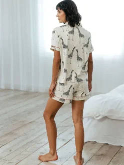 Chelsea Peers Blanc - pyjama court imprimé girafe en coton Clearance