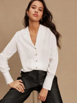 Next Blanc - Chemise à manches longues à col doux Revere Hot