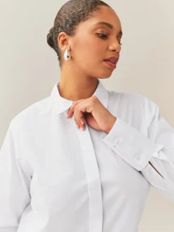 Next Blanc - Chemise Fuller Bust ajustée extensible Essential à manches longues Best