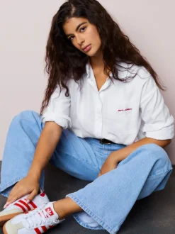 Next Blanc - Chemise raccourcie décontractée à manches longues avec broderie de poche Online