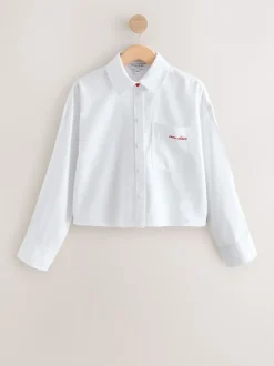 Next Blanc - Chemise raccourcie décontractée à manches longues avec broderie de poche Online