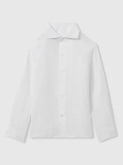 Reiss Blanc - Chemise Ruban en lin à col coupé Sale