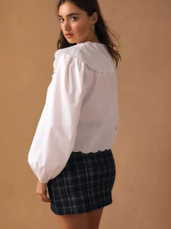 Next Blanc - Chemisier brodé à manches longues avec col New