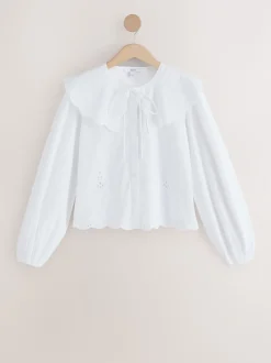 Next Blanc - Chemisier brodé à manches longues avec col New