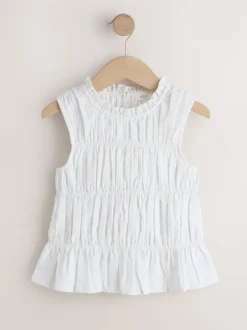 Next Blanc - Chemisier sans manches froncées (3-16ans) Clearance