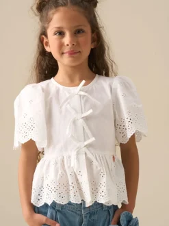 Angel & Rocket Blanc - Chemisiers Ria Broderie Cravate devant Péplum Hot