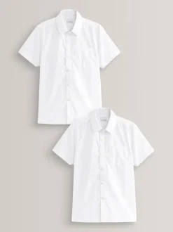 Next Blanc - Easy Fastening Manches courtes School Shirts 2 Pack (3-16ans) Outlet