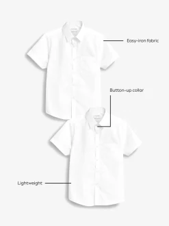 Next Blanc - Easy Fastening Manches courtes School Shirts 2 Pack (3-16ans) Outlet