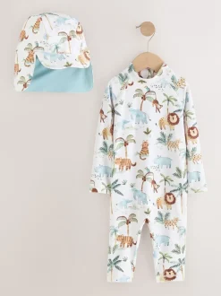 Next Blanc - Ensemble maillot de bain et chapeaux Sunsafe (3mths-7yrs) Sale