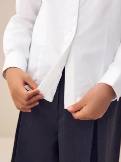 Next Blanc - Fermeture par contact Cotton Rich Extensible Manches longues School Chemises (3-17yrs) New