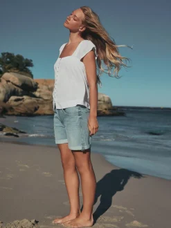 Next Blanc - Haut boutonné à manches évasées avec lin Hot