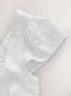 Next Blanc - Haut boutonné à manches évasées avec lin Hot