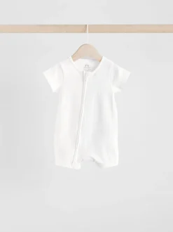 Next Blanc - Lot de 3 barboteuses à fermeture éclair bidirectionnelle pour bébé 100% coton (0mois à3ans) Sale