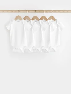 Next Blanc - Lot de 5 bodys côtelés à manches courtes pour bébé Discount