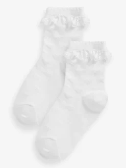 Next Blanc - Lot de 2 chaussettes en coton riche Cœur Volants New