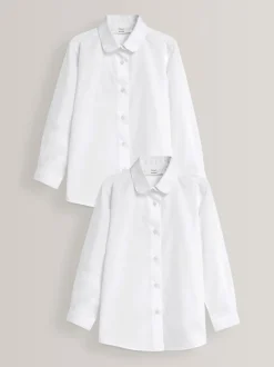 Next Blanc - Lot de 2 chemises à manches longues et col incurvé pour l'école (3-16ans) Outlet
