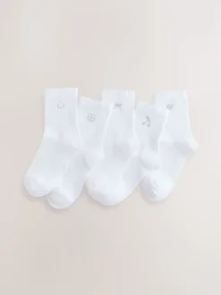 Next Blanc - Lot de 5 paires de chaussettes en coton majoritaire à strass