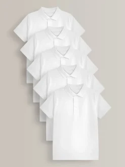 Next Blanc - Lot de 5 polos en coton à manches courtes pour l'école (3-16ans) Outlet