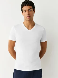 Next Blanc - Lot de 10 T-shirts Col en V 100% Coton Coupe ajustée Discount