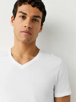 Next Blanc - Lot de 10 T-shirts Col en V 100% Coton Coupe ajustée Discount