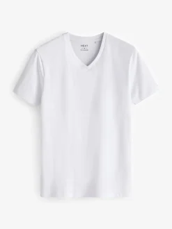 Next Blanc - Lot de 10 T-shirts Col en V 100% Coton Coupe ajustée Discount