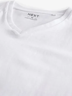Next Blanc - Lot de 10 T-shirts Col en V 100% Coton Coupe ajustée Discount