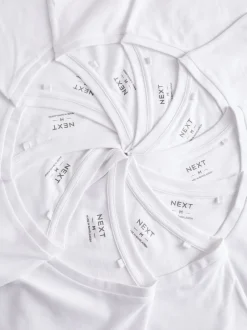 Next Blanc - Lot de 10 T-shirts Col en V 100% Coton Coupe ajustée Discount