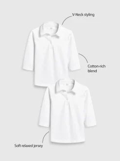 Next Blanc - Maillot scolaire à manches extensibles en coton 3/4 Chemisiers 2 Lot (3-16yrs) New